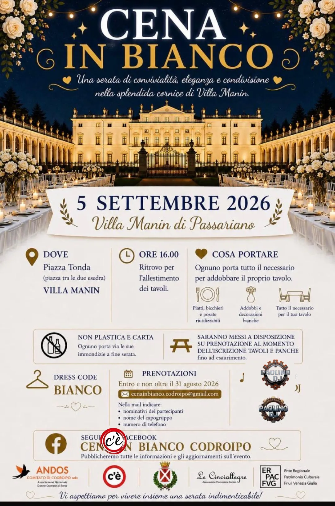 Locandina Cena in Bianco a Villa Manin