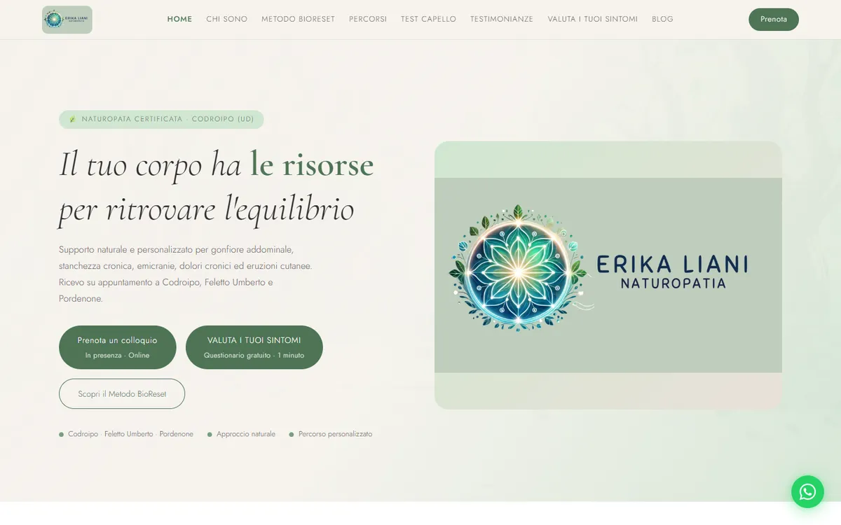 Pagina iniziale del sito Erika Liani Naturopata