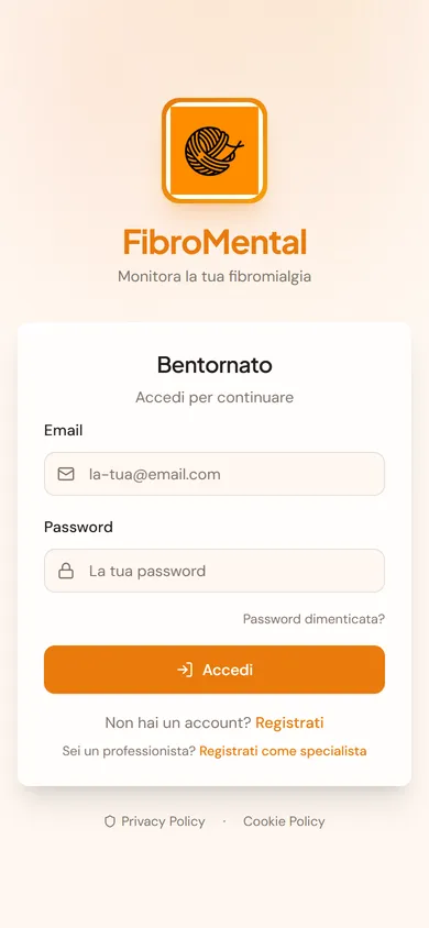 Schermata di accesso dell'app FibroMental