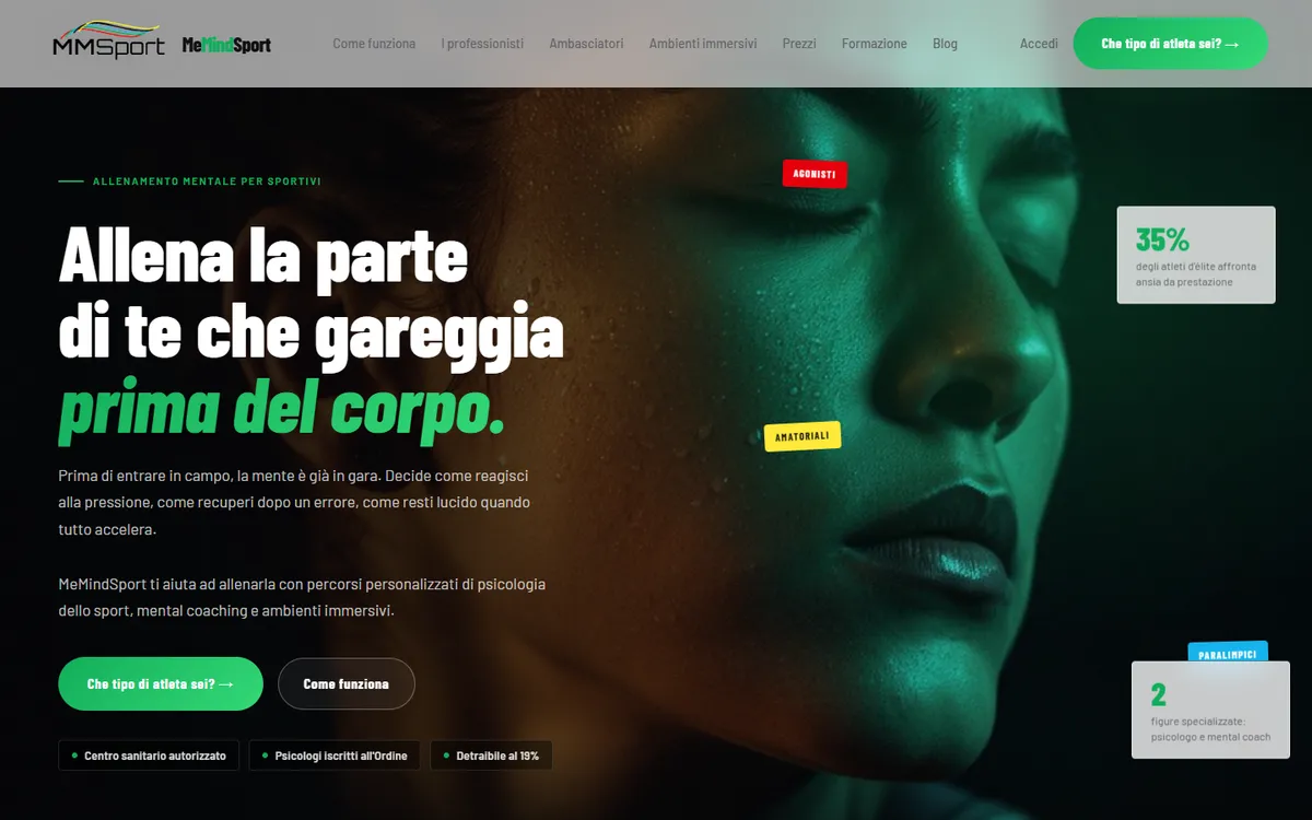 Pagina iniziale del sito MeMindSport