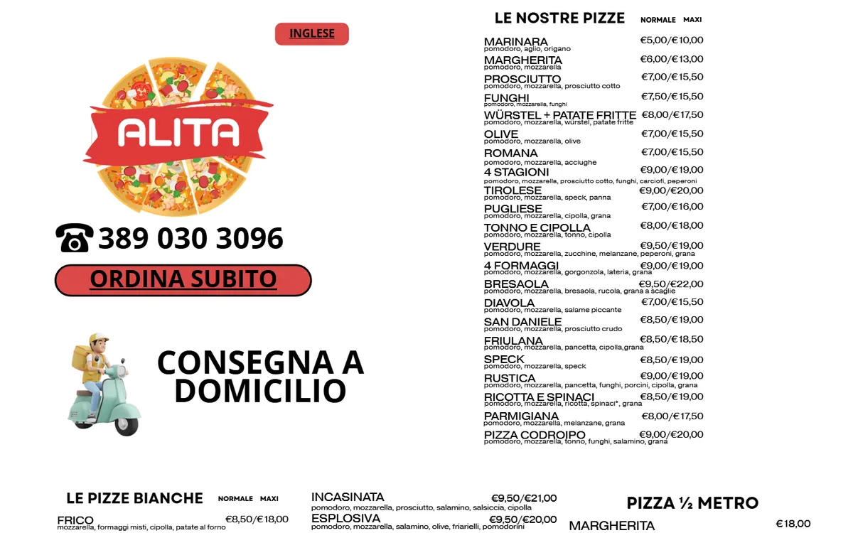 Pagina iniziale del sito Pizza Alita