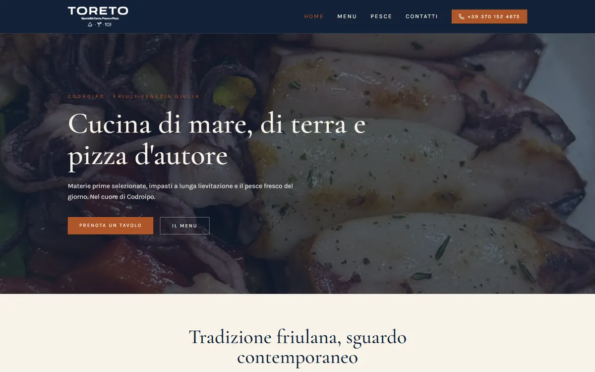 Pagina iniziale del sito Toreto Risto Pizza